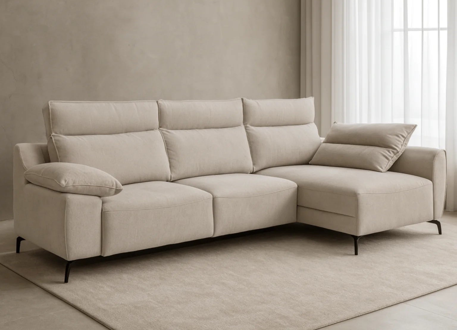 Sofá chaise longe modelo Vissuto Genesis en tono crema .