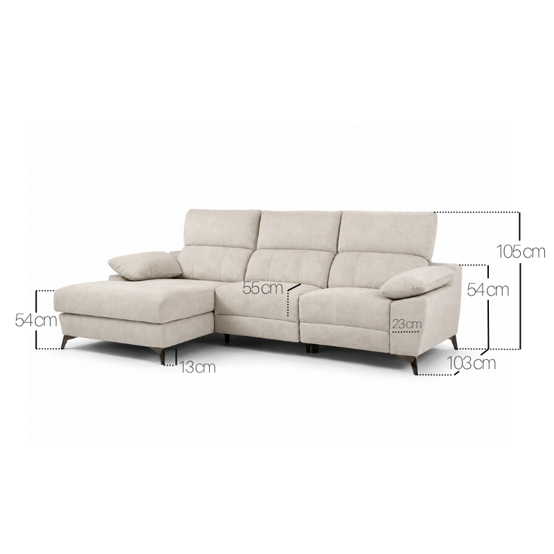 MEDIDAS TECNICAS DE SOFÁ CHAISELONGUE MOTOR VISSUTO JULIE