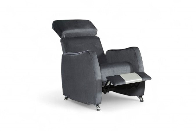Sillón relax manual gris oscuro reclinado con reposapiés extendido modelo Vissuto Saimon