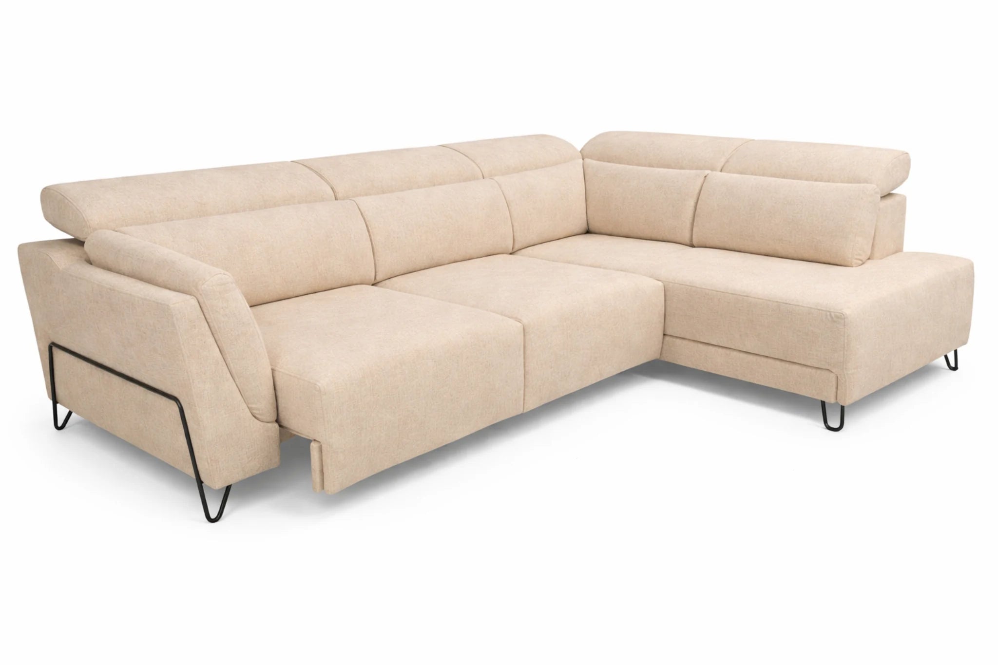 Sofá  Chaise longue extraible en tono  beige.