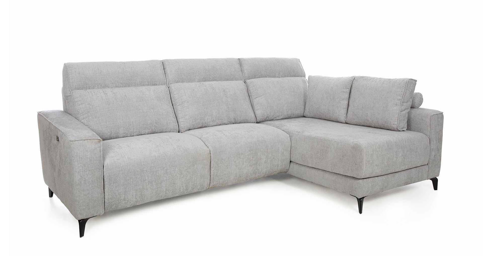 Sofá chaise longue relax Vissuto Ares 2 gris claro en fondo blanco