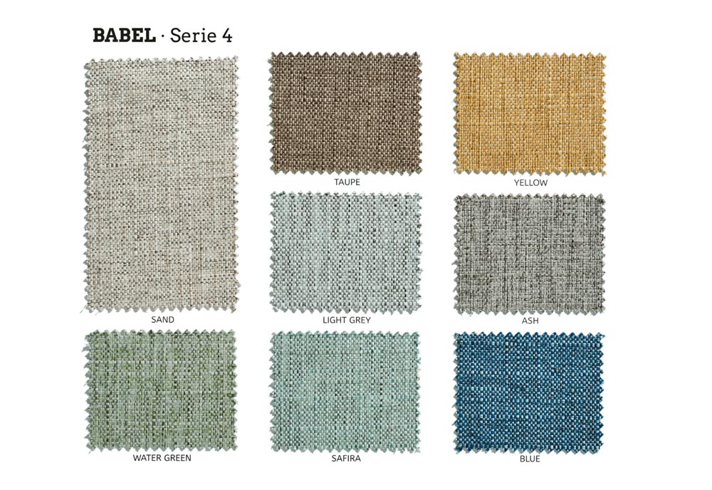Muestras tejido Babel Serie 4 tapizado cabeceros Vissuto sand taupe yellow light grey ash water green safira blue