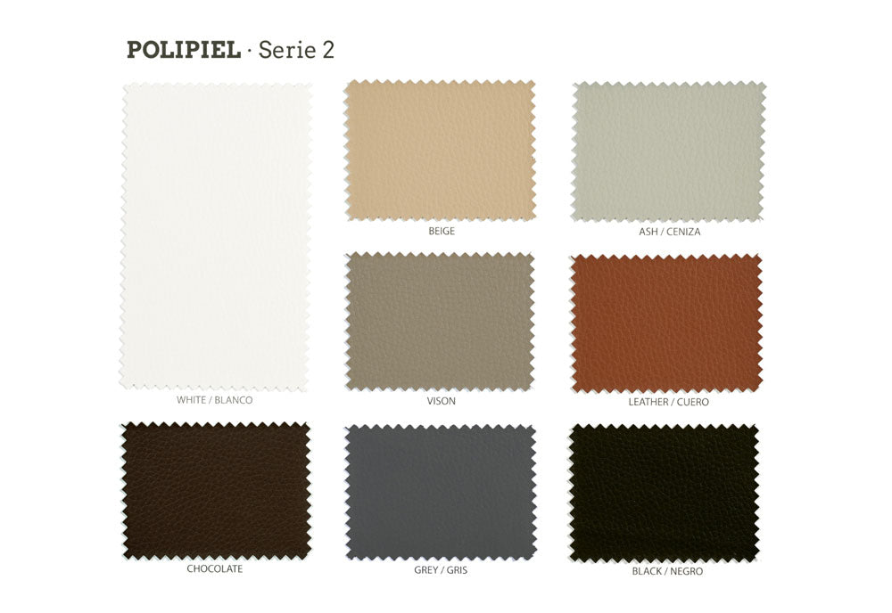 Muestras de polipiel Polipiel Serie 2 de Vissuto Home en blanco, beige, visón, leather, chocolate, gris y negro