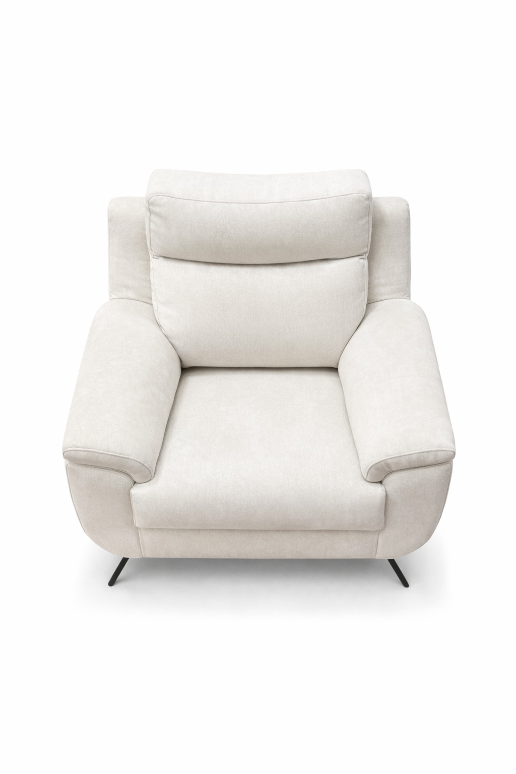 Sillón relax blanco crema con patas hairpin negras minimalista modelo Vissuto Tiana