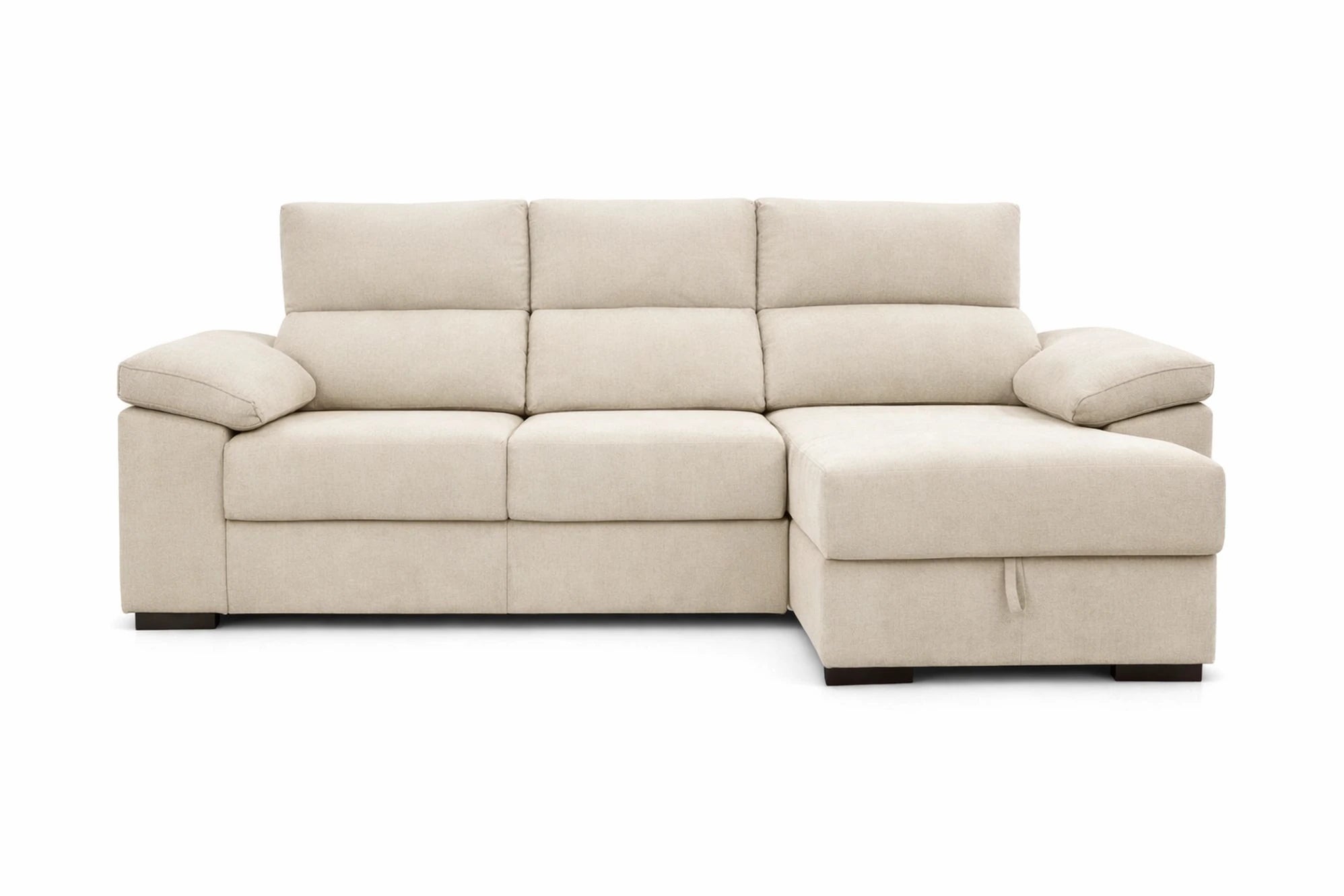 Sofá chaise longe color beige con almacenaje modelo Vissuto Botton.