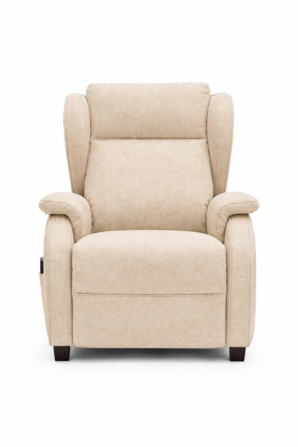 Sillón relax eléctrico Lemur tapizado en tela beige visto de frente