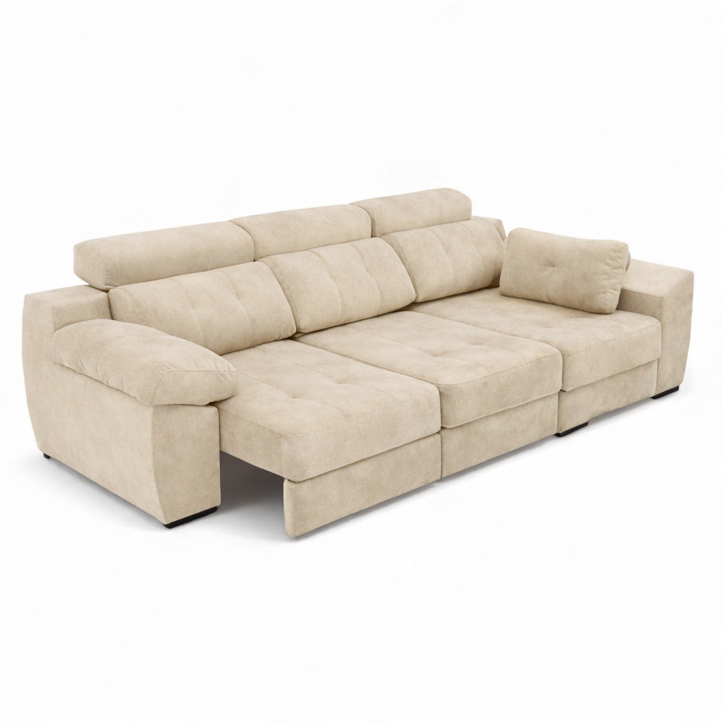Sofá triplaza en tono marrón crema extensible modelo Vissuto Infinity.