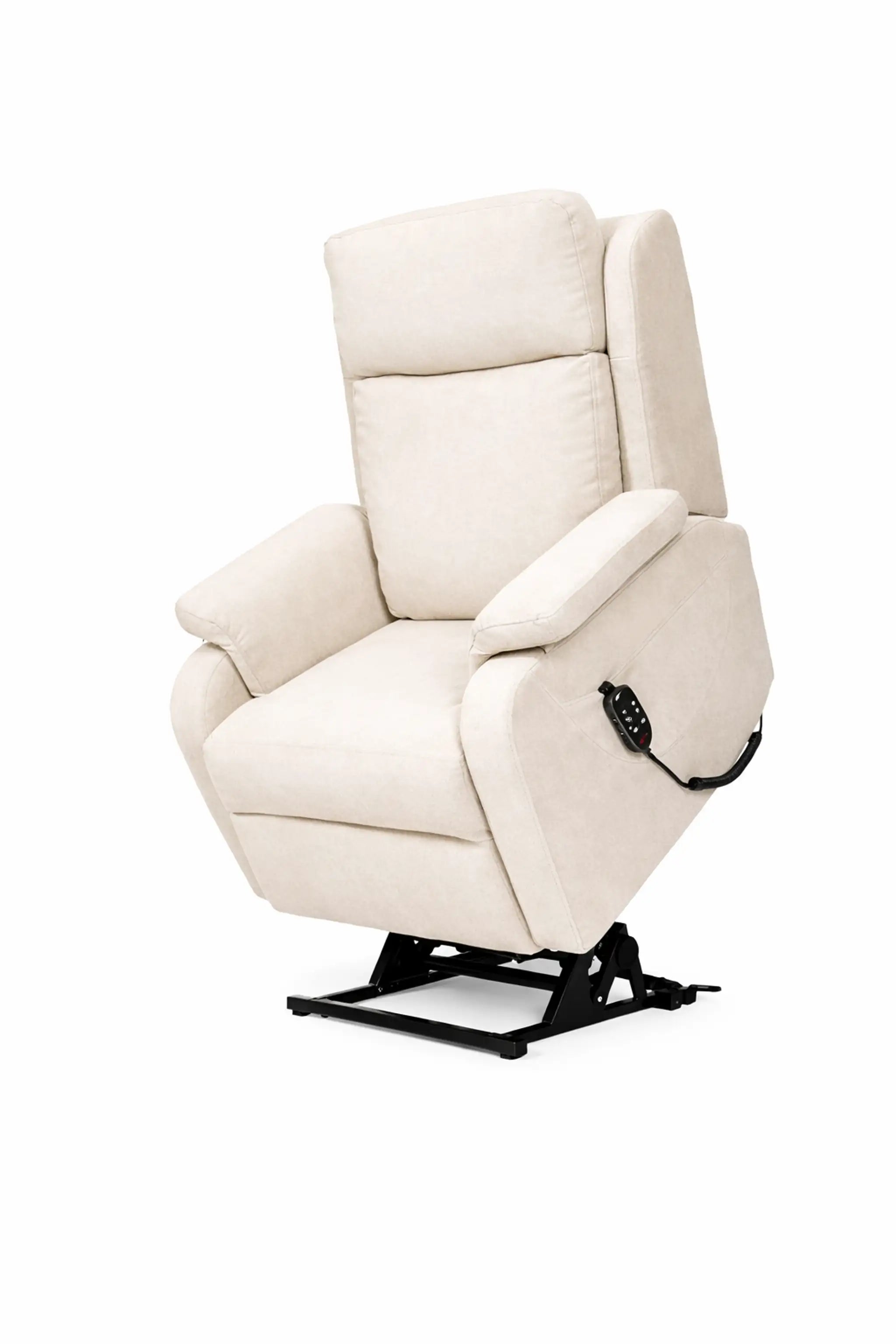 Sillón relax eléctrico beige reclinado hacia delante modelo Vissuto Tokio.